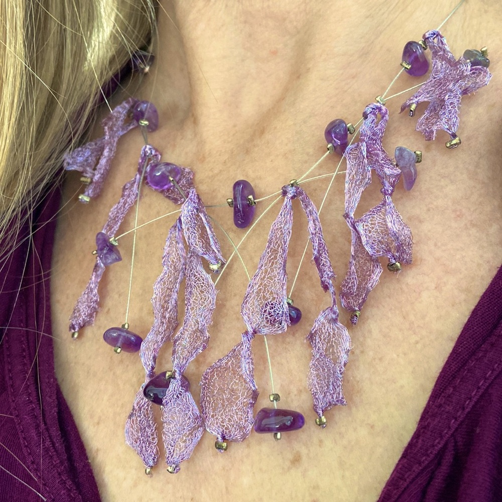 Hand crafted wire and mesh necklace. Great statement piece. Original. Full Bib